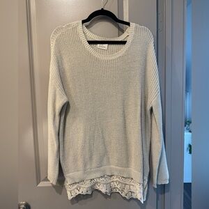 Pins & Needles Cream Knit Crewneck Sweater with Lace Trim
